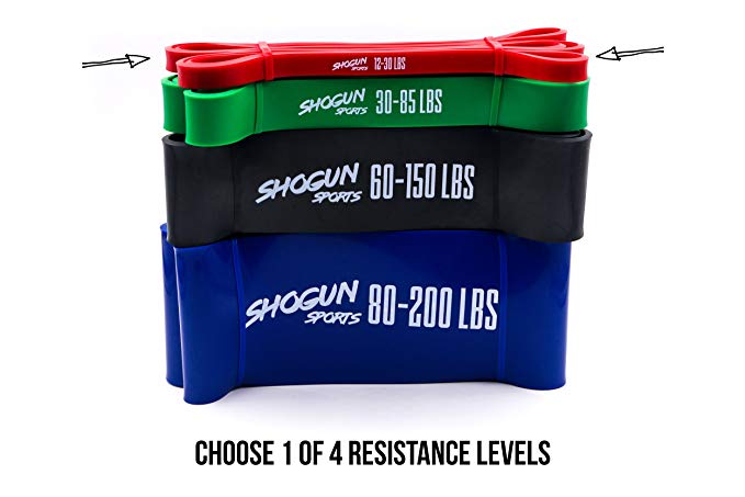 Shogun Sports Pull Up Assist Bands - Heavy Duty Resistance & Stretch Band. Ideal for Pull-up Assistance, Body Stretching, Power-lifting, Resistance Training. 4 Resistance Levels Available