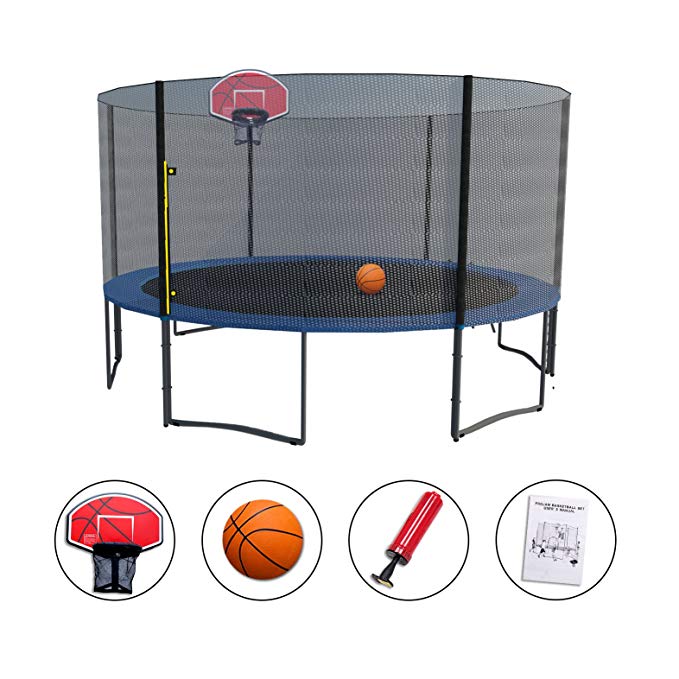 Exacme High Weight Limit Trampoline with Safety Pad & Enclosure Net and Ladder Combo with Basketball Hoop and Ball Included;T-Series, Orange (8foot, 10foot, 12foot, 13foot, 14foot, 15foot,16foo)