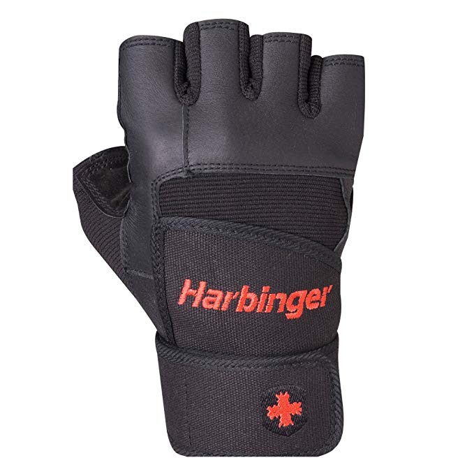Harbinger Pro Wristwrap Weightlifting Gloves with Vented Cushioned Leather Palm