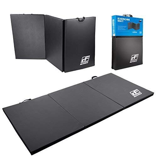 RitFit Tri-Fold Folding Thick Exercise Mat with Carry Handles - Perfect for Yoga, Pilates, Stretching, Gymnastics and Core Workouts