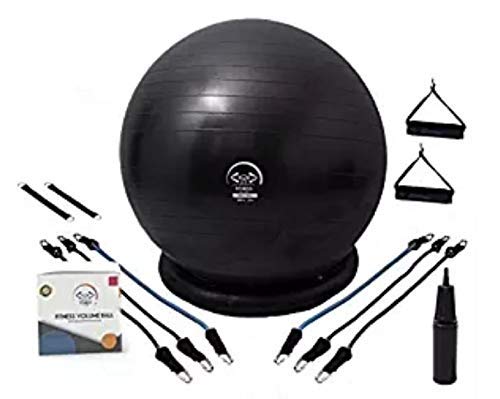 Fitness Exercise Ball Set - 65cm&75cm Balance/Yoga/Gym Ball 3 Pairs Resistance Bands(5-60lb) & Stability Base Balance,Core Strength & Posture in Home/Office/Gym-Men&Women