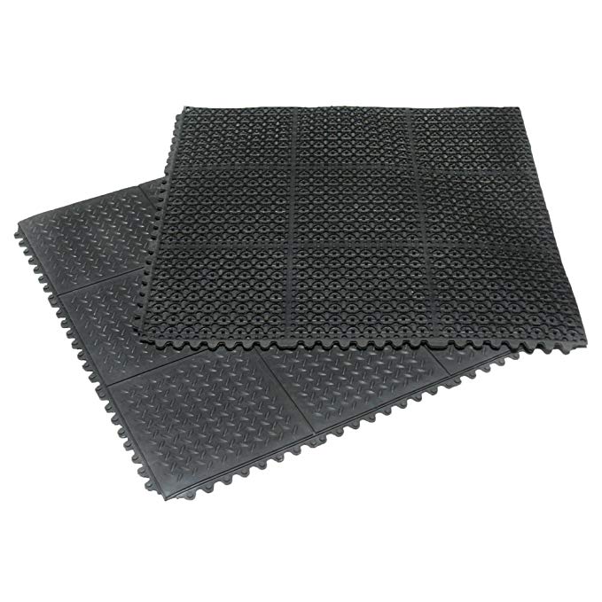 Rubber-Cal Revolution Diamond-Plate Interlocking Rubber Floor - 5/8 x 36 x 36-inch Rubber Tiles - Black - 2 Pack