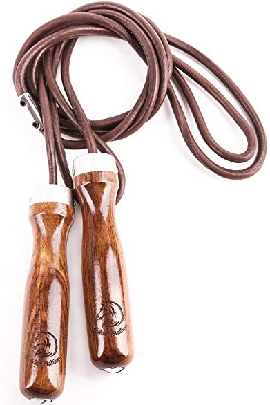 Jump Rope - Premium Jump Rope Golden Stallion for Genuine Jump Rope Workout Experience - Gain More Energy and Get Better Body Shape with Weighted Jump Rope - Wooden Handles - Adjustable Leather Jump Rope - High Quality Ball Bearings - Ideal As a Crossfit Jump Rope - Maximalize Your Jump Rope Workout Now!