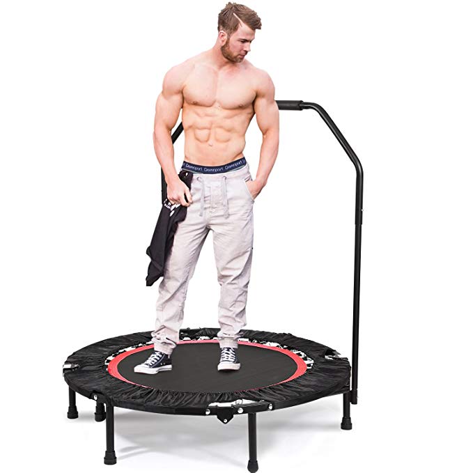 Tomasar Foldable Mini Trampoline Rebounder, Max Load 300lbs Rebounder Trampoline Exercise Trampoline with Adjustable Handrail for Indoor/Garden/Workout Cardio