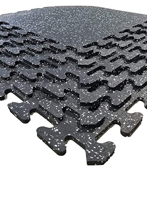 POWERStock Premium High Density Recycled Rubber Home Gym Kit 168 Sq Ft (12 x 14ft), FLEXfit Easy To Install Tight Fitting Interlocking Floor Tiles for Fitness