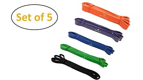Aliz's Set of 5 Pull Up Assist Bands – Heavy Duty Resistance Bands – Mobility and Powerlifting Bands – Perfect for Body Stretching, Powerlifting and Resistance Training