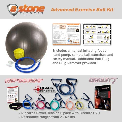 Astone Advanced Exercise Ball Kit: Resistance Exercise Bands, Door Anchor, Manual, Circuit7 DVD, Exercise Ball and Pump