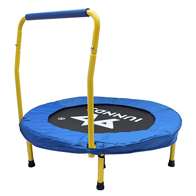 KLB Sport 36” Mini Foldable Trampoline with Handrail for Kids Ages 3 to 8