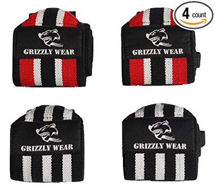 Grizzly Wrist Wraps by Wear (2pairs/4wraps) for Crossfit,Powerlifting,Weightlifting,Workout.18 for Men&Women,Designed to Fully Support&Protect Your Wrists During Exercise. Keep Your Wrists Safe Now!