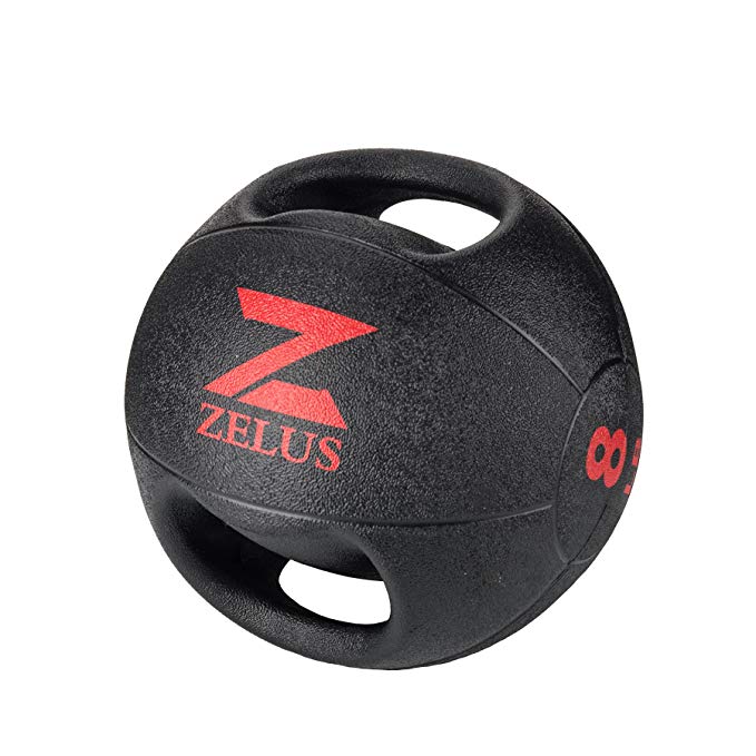 ZELUS Dual Grip Medicine Ball Weight Exercise Ball with Durable Rubber & Textured Grip for Strength Balance Training- Weight Sizes 6/8/10/12/14/16/20LBS Available