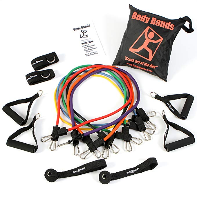 Body-Bands Resistance Bands Set (17 Piece) Includes Handles, Door Anchors, Ankle & Wrist Straps, Exercise Guide And Carrying Bag (Set of 7 Tube Bands with Re-inforced Connectors)