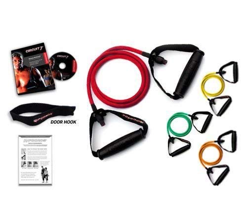 Ripcords Resistance Exercise Bands Set (4 Pack) with Circuit Training DVD, Door Anchor and Manual