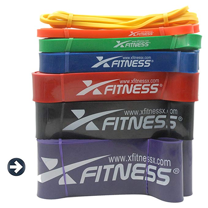 xFitness Pull Up Assist Band by Top Rated Stretch Resistance Band, Mobility Band, Powerlifting Bands | 7 Levels to Choose | Perfect for Chin Ups, Muscle Ups, Ring Dips | Single Band or Set Combo