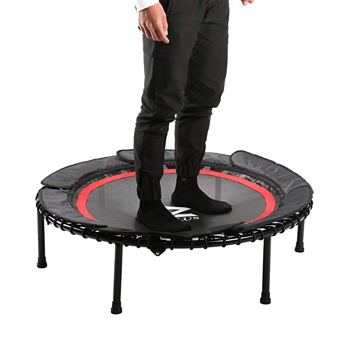 ZELUS 40” Foldable Mini Trampoline Bungee Rebounder Trampoline w/Safety Bungee Cover & Textured Jump Mat, Safety & Minimal Assembly