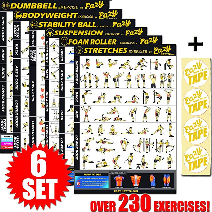 Multi Pack Workout Exercise Banner Poster Train Endurance, Tone, Build Strength & Muscle BIG Home Gym Chart 28 x 20