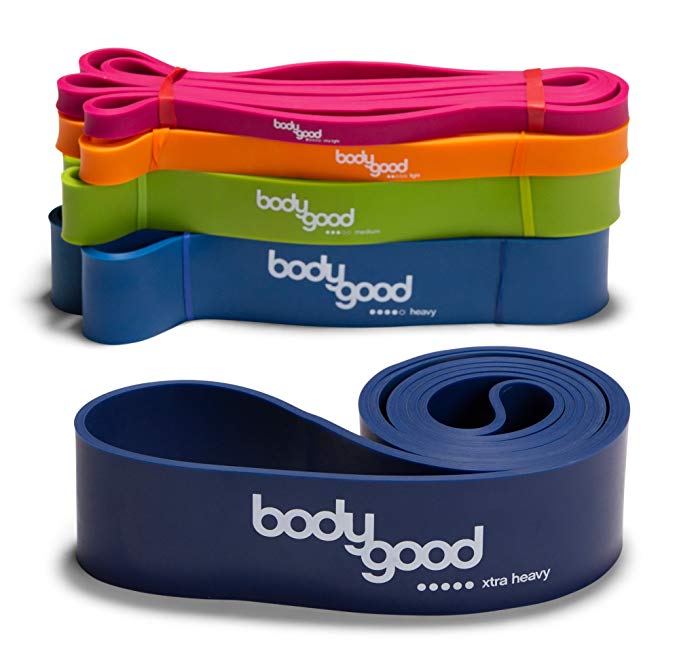BodyGood Pull Up Assist Resistance Bands. Heavy-Duty Elastic Exercise Band for Training, Stretching, and Mobility Workouts. SET or SINGLE BAND. Comes with Free Instructional Video.