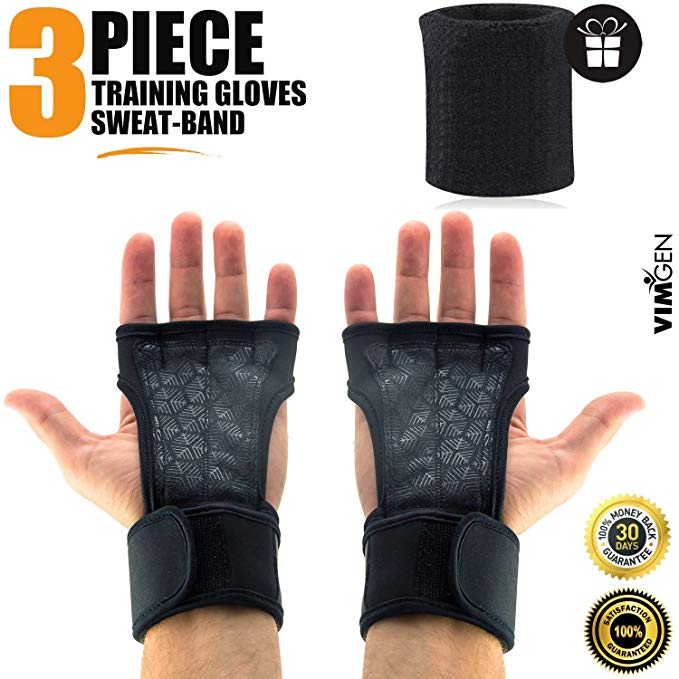 VIMGEN SPORTS WeightLifting Gloves with Silicone Padding Grip & Wrist Strap Support - Workout Gloves for Gym Exercise - Anti-sweat Technology - for Men & Women - Free Terry Sweat Band & CrossFit eBook