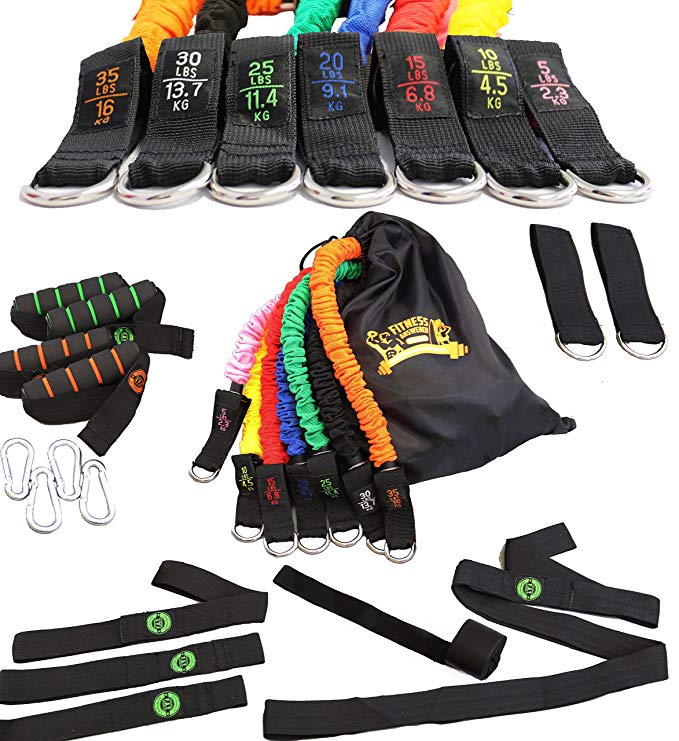 Resistance Bands 23 Piece Fitness Band Set 7 SNAP PROOF Stackable Workout Kit